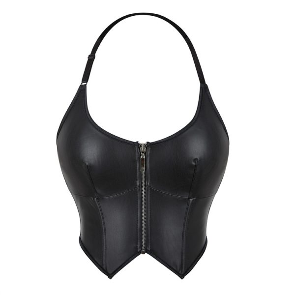 Leather Halter Zipper Women's Tube Top Chest Support Body Shaping Top