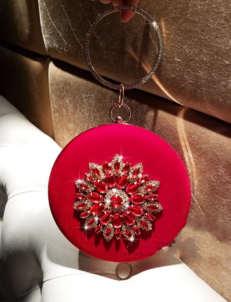 LOLIBOX Women Bags Women Evening Clutch Bags Velvet Diamond Ring Handbags Small Round Clutch Bag Day Party Clutches Purses - Image 2